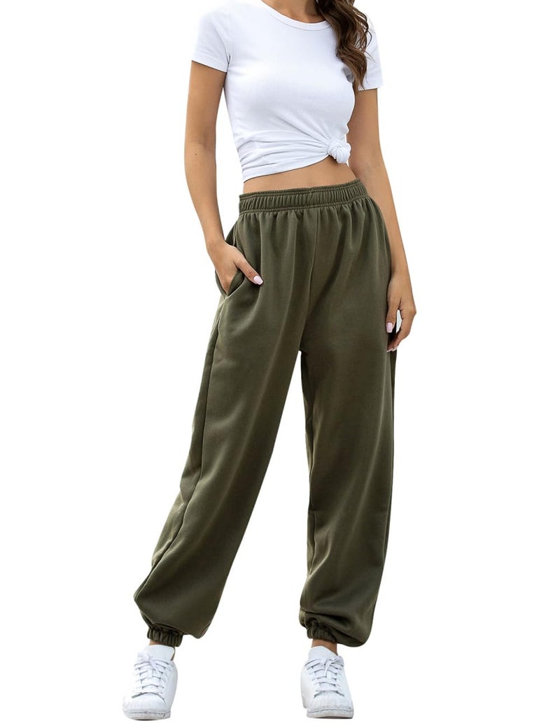 HeSaYep Women's High Waisted Sweatpants Workout Active Joggers Pants Baggy Lounge Bottoms,Army Green S - Image 4